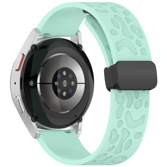 18mm Kalebol Universal Leopard Print Magnetic Folding Buckle Silicone Strap(Teal Blue)