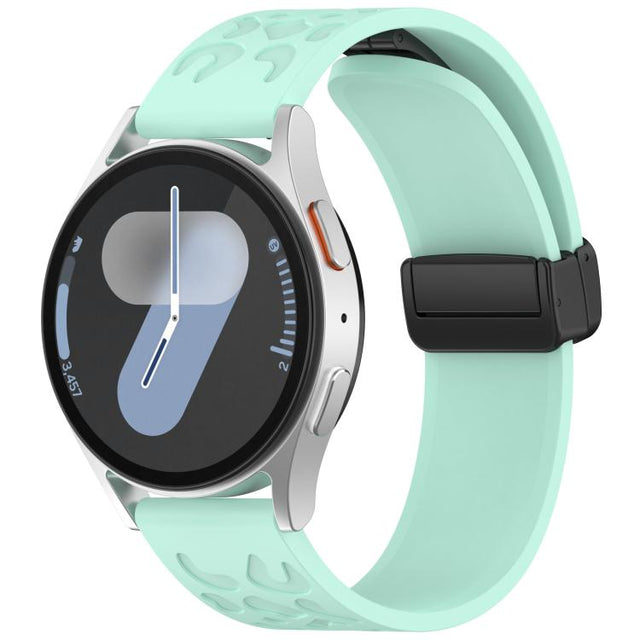 18mm Kalebol Universal Leopard Print Magnetic Folding Buckle Silicone Strap(Teal Blue)