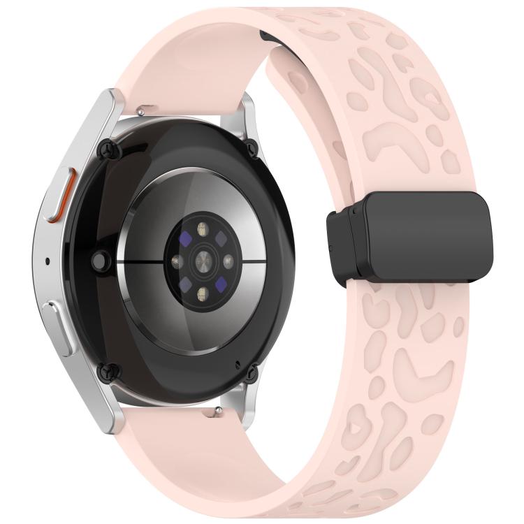 20mm Kalebol Universal Leopard Print Magnetic Folding Buckle Silicone Strap(Pink)