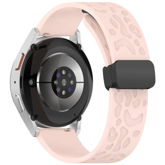 20mm Kalebol Universal Leopard Print Magnetic Folding Buckle Silicone Strap(Pink)