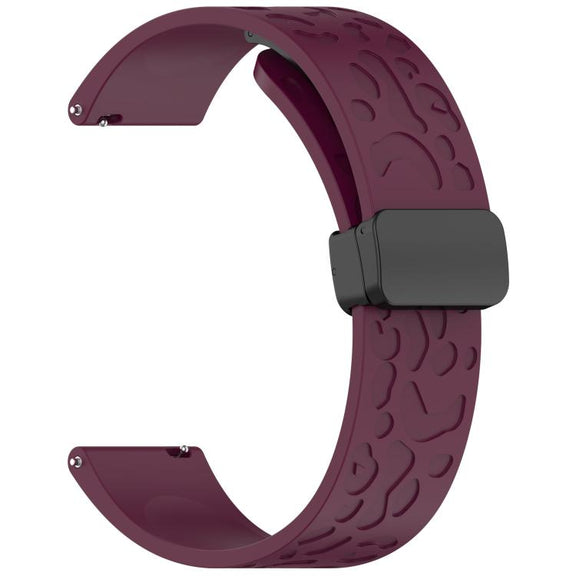 20mm Kalebol Universal Leopard Print Magnetic Folding Buckle Silicone Strap(Wine Red)