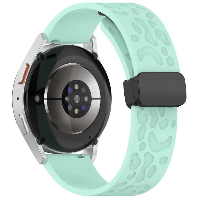 20mm Kalebol Universal Leopard Print Magnetic Folding Buckle Silicone Strap(Teal Blue)