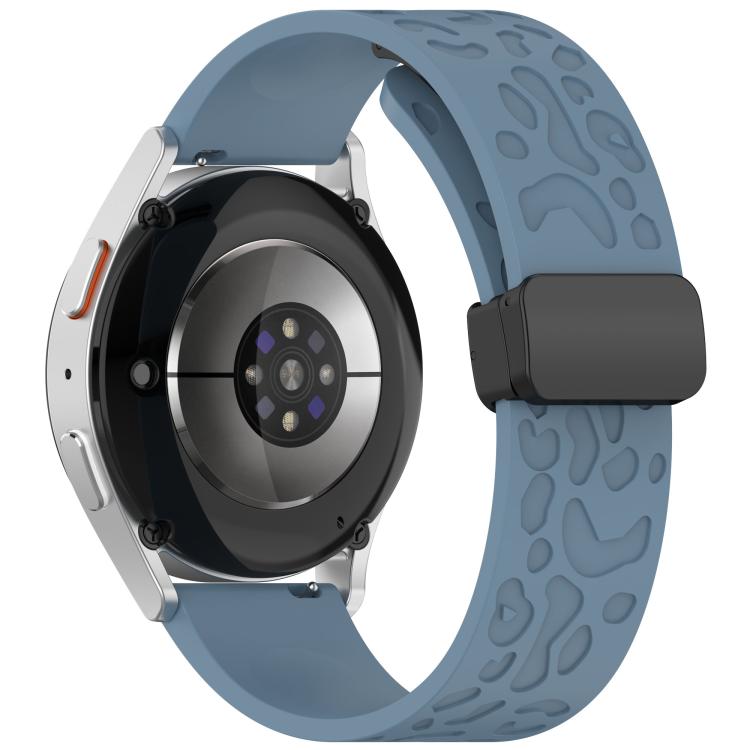 22mm Kalebol Universal Leopard Print Magnetic Folding Buckle Silicone Strap(Slate Blue)