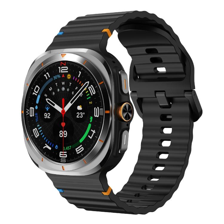For Samsung Galaxy Watch Ultra 47mm / Ultra 2025 Kalebol Wave Stitching Silicone Strap(Black)