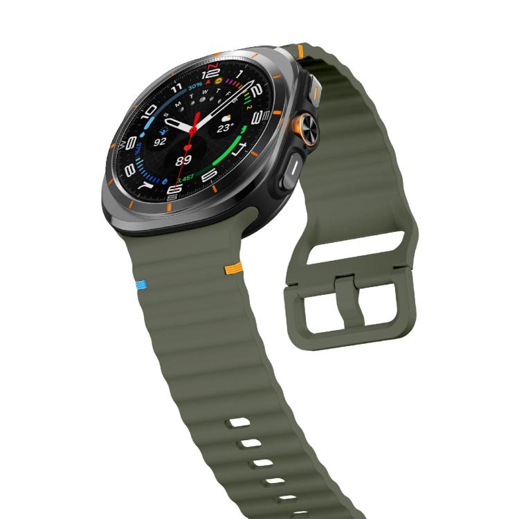 For Samsung Galaxy Watch Ultra 47mm / Ultra 2025 Kalebol Wave Stitching Silicone Strap(Army Green)