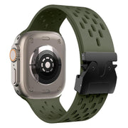 For Apple Watch 46mm / 49mm / 45mm / 44mm Kalebol Mesh Umbrella Buckle Silicone Watch Strap(Army Green)