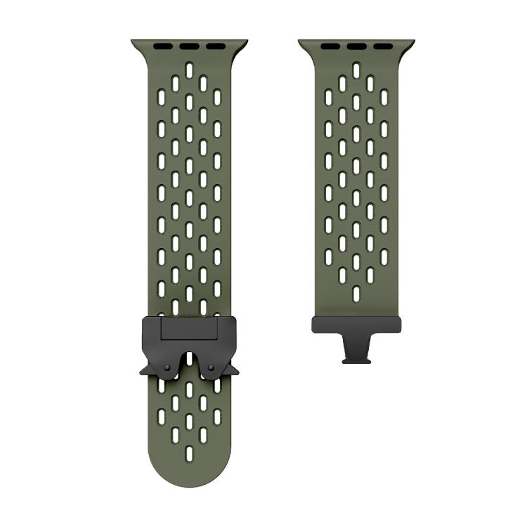For Apple Watch 46mm / 49mm / 45mm / 44mm Kalebol Mesh Umbrella Buckle Silicone Watch Strap(Army Green)