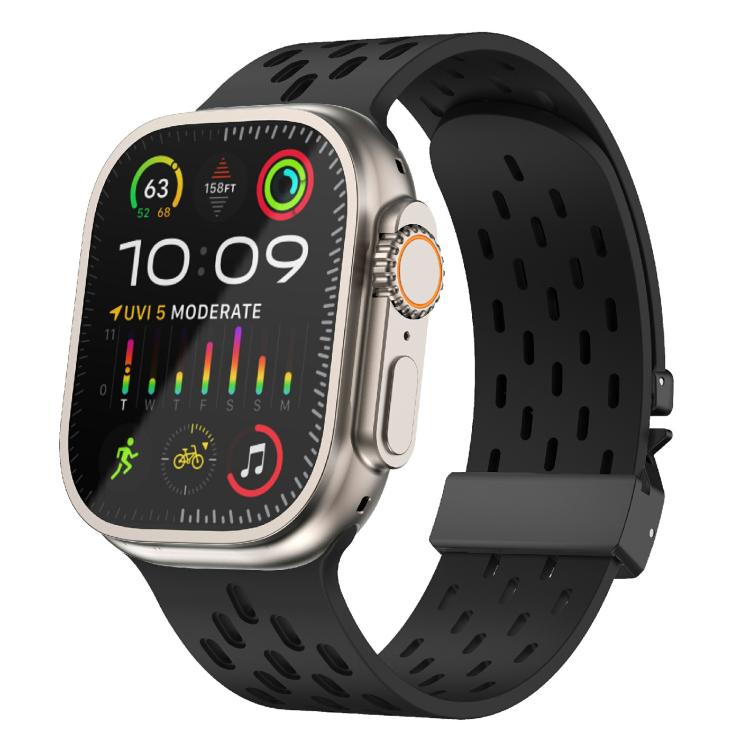 For Apple Watch 42mm / 41mm / 40mm / 38mm Kalebol Mesh Umbrella Buckle Silicone Watch Strap(Black)