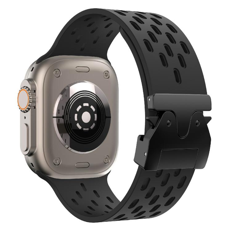 For Apple Watch 42mm / 41mm / 40mm / 38mm Kalebol Mesh Umbrella Buckle Silicone Watch Strap(Black)