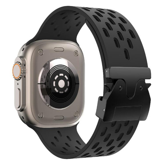 For Apple Watch 42mm / 41mm / 40mm / 38mm Kalebol Mesh Umbrella Buckle Silicone Watch Strap(Black)