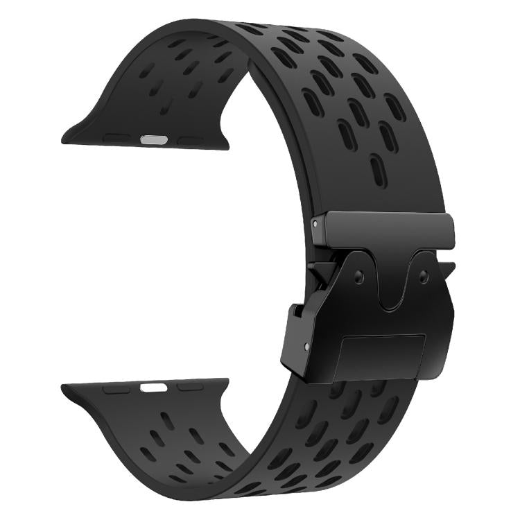 For Apple Watch 42mm / 41mm / 40mm / 38mm Kalebol Mesh Umbrella Buckle Silicone Watch Strap(Black)