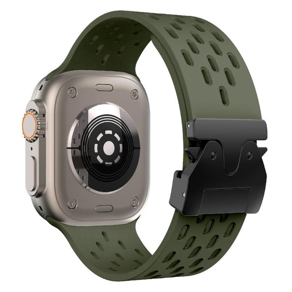 For Apple Watch 42mm / 41mm / 40mm / 38mm Kalebol Mesh Umbrella Buckle Silicone Watch Strap(Army Green)
