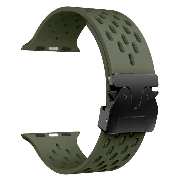 For Apple Watch 42mm / 41mm / 40mm / 38mm Kalebol Mesh Umbrella Buckle Silicone Watch Strap(Army Green)