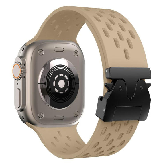 For Apple Watch 42mm / 41mm / 40mm / 38mm Kalebol Mesh Umbrella Buckle Silicone Watch Strap(Milk Tea)
