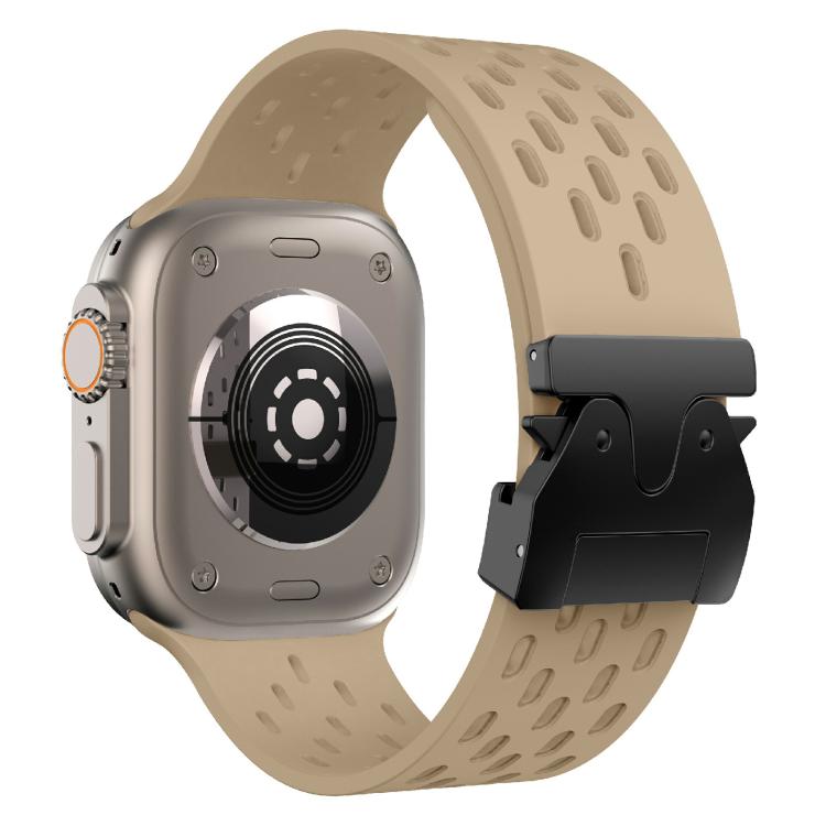 For Apple Watch 42mm / 41mm / 40mm / 38mm Kalebol Mesh Umbrella Buckle Silicone Watch Strap(Milk Tea)