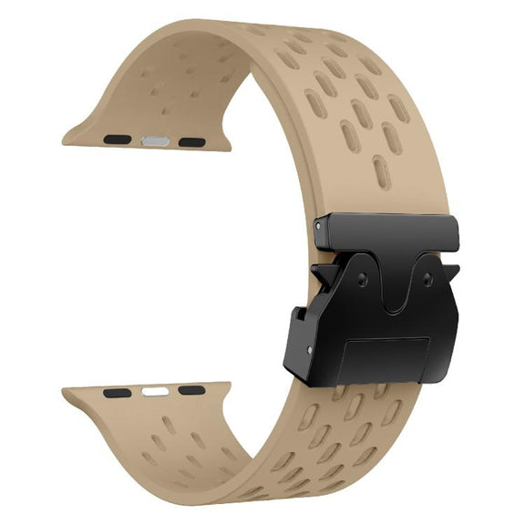 For Apple Watch 42mm / 41mm / 40mm / 38mm Kalebol Mesh Umbrella Buckle Silicone Watch Strap(Milk Tea)