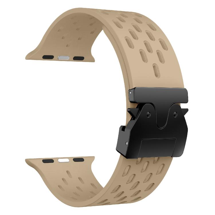 For Apple Watch 42mm / 41mm / 40mm / 38mm Kalebol Mesh Umbrella Buckle Silicone Watch Strap(Milk Tea)