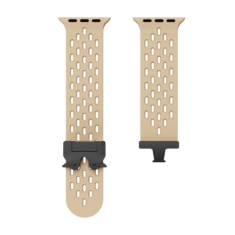 For Apple Watch 42mm / 41mm / 40mm / 38mm Kalebol Mesh Umbrella Buckle Silicone Watch Strap(Milk Tea)