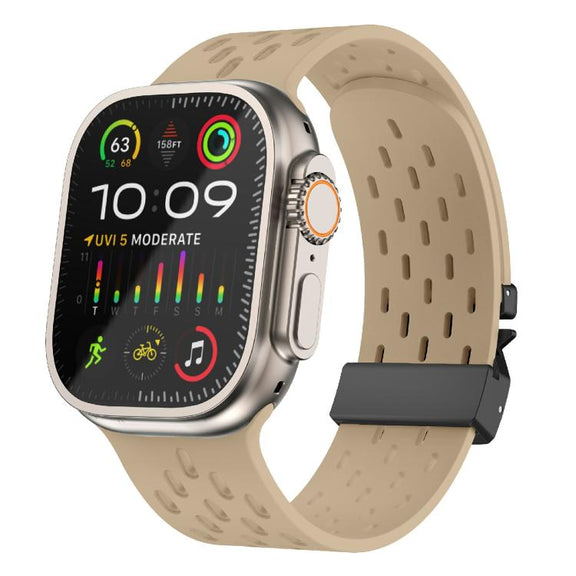 For Apple Watch 42mm / 41mm / 40mm / 38mm Kalebol Mesh Umbrella Buckle Silicone Watch Strap(Milk Tea)