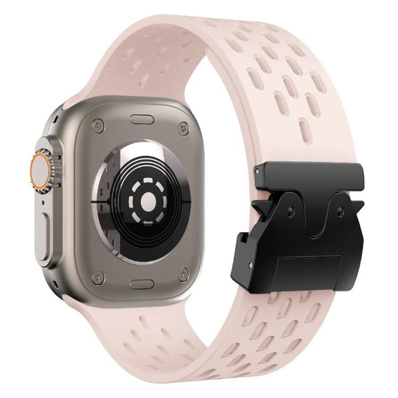 For Apple Watch 42mm / 41mm / 40mm / 38mm Kalebol Mesh Umbrella Buckle Silicone Watch Strap(Sand Pink)