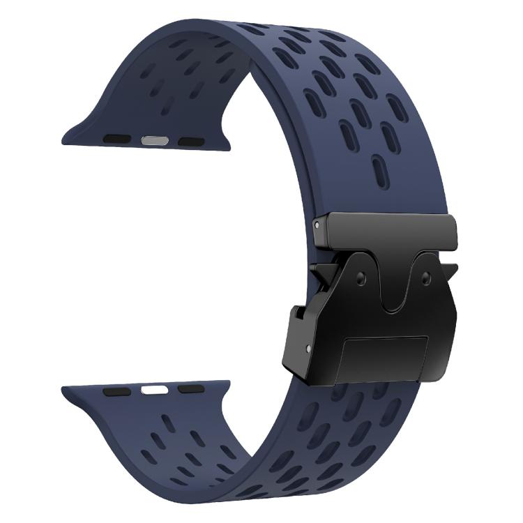 For Apple Watch 42mm / 41mm / 40mm / 38mm Kalebol Mesh Umbrella Buckle Silicone Watch Strap(Midnight Blue)
