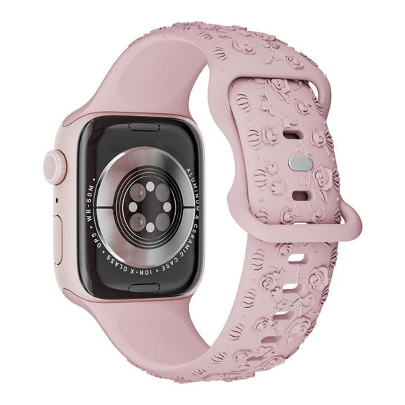 For Apple Watch 42mm / 41mm / 40mm / 38mm Embossed 3D Rose Flower Silicone Watch Band(Sand Pink)