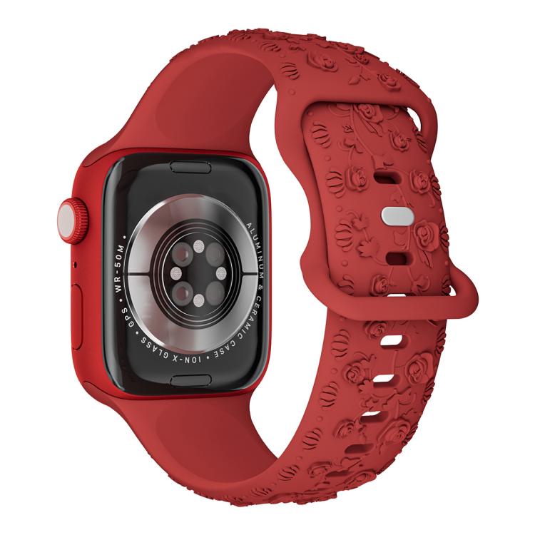 For Apple Watch 42mm / 41mm / 40mm / 38mm Embossed 3D Rose Flower Silicone Watch Band(Red)