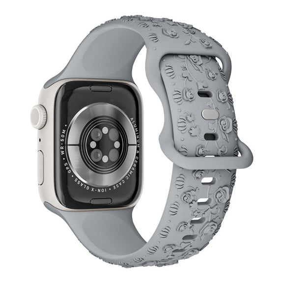 For Apple Watch 42mm / 41mm / 40mm / 38mm Embossed 3D Rose Flower Silicone Watch Band(Grey)