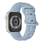 For Apple Watch 42mm / 41mm / 40mm / 38mm Embossed 3D Rose Flower Silicone Watch Band(Light Blue)
