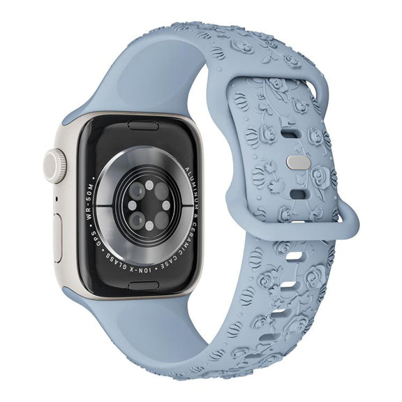 For Apple Watch 42mm / 41mm / 40mm / 38mm Embossed 3D Rose Flower Silicone Watch Band(Light Blue)