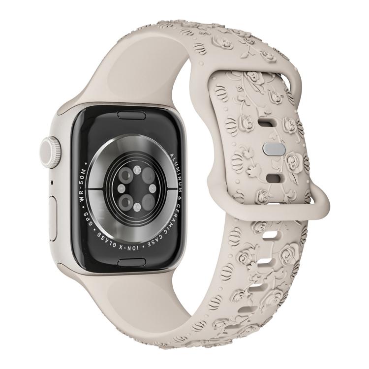 For Apple Watch 42mm / 41mm / 40mm / 38mm Embossed 3D Rose Flower Silicone Watch Band(Starlight)