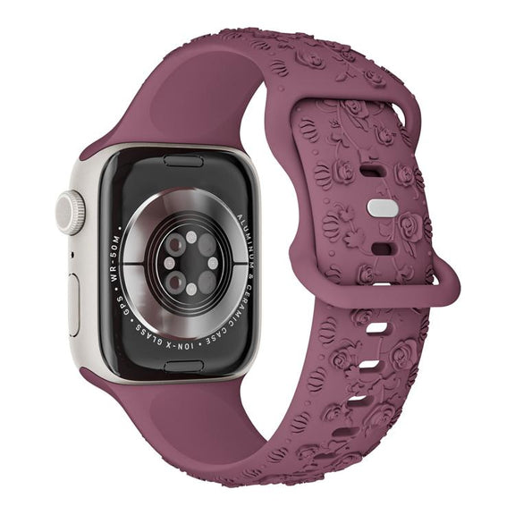 For Apple Watch 42mm / 41mm / 40mm / 38mm Embossed 3D Rose Flower Silicone Watch Band(Smoke Purple)