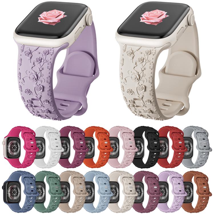For Apple Watch 42mm / 41mm / 40mm / 38mm Embossed 3D Rose Flower Silicone Watch Band(Grey)