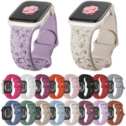 For Apple Watch 42mm / 41mm / 40mm / 38mm Embossed 3D Rose Flower Silicone Watch Band(White)