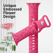 For Apple Watch 42mm / 41mm / 40mm / 38mm Embossed 3D Rose Flower Silicone Watch Band(Grey)