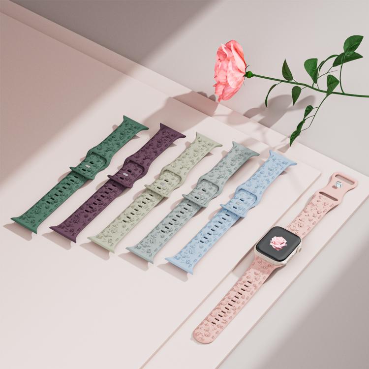 For Apple Watch 42mm / 41mm / 40mm / 38mm Embossed 3D Rose Flower Silicone Watch Band(Grey)