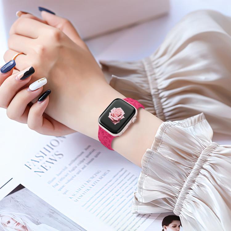 For Apple Watch 42mm / 41mm / 40mm / 38mm Embossed 3D Rose Flower Silicone Watch Band(Light Blue)