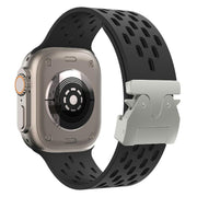 For Apple Watch 46mm / 49mm / 45mm / 44mm Kalebol Mesh Silver Umbrella Buckle Silicone Strap(Black)