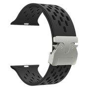 For Apple Watch 46mm / 49mm / 45mm / 44mm Kalebol Mesh Silver Umbrella Buckle Silicone Strap(Black)