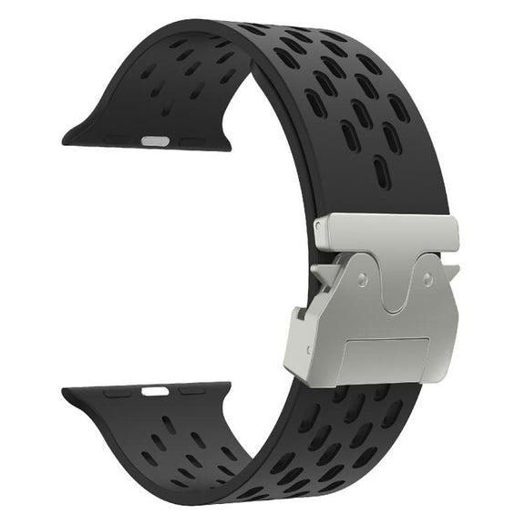 For Apple Watch 46mm / 49mm / 45mm / 44mm Kalebol Mesh Silver Umbrella Buckle Silicone Strap(Black)