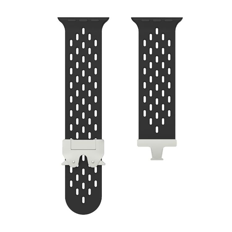 For Apple Watch 46mm / 49mm / 45mm / 44mm Kalebol Mesh Silver Umbrella Buckle Silicone Strap(Black)