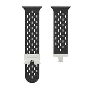 For Apple Watch 46mm / 49mm / 45mm / 44mm Kalebol Mesh Silver Umbrella Buckle Silicone Strap(Black)
