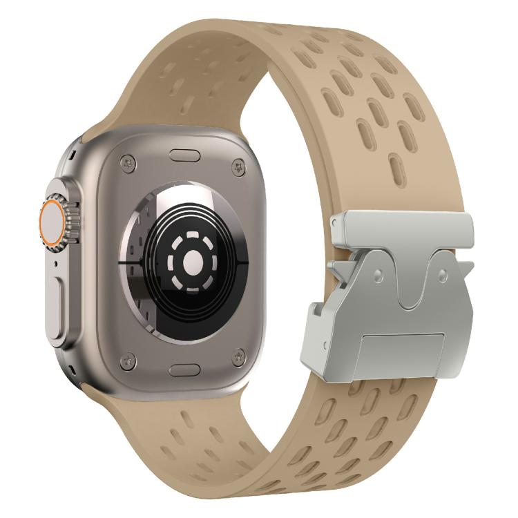 For Apple Watch 46mm / 49mm / 45mm / 44mm Kalebol Mesh Silver Umbrella Buckle Silicone Strap(Milk Tea)