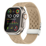 For Apple Watch 46mm / 49mm / 45mm / 44mm Kalebol Mesh Silver Umbrella Buckle Silicone Strap(Milk Tea)