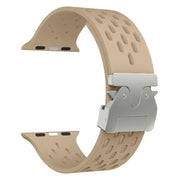 For Apple Watch 46mm / 49mm / 45mm / 44mm Kalebol Mesh Silver Umbrella Buckle Silicone Strap(Milk Tea)