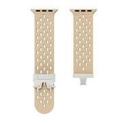 For Apple Watch 46mm / 49mm / 45mm / 44mm Kalebol Mesh Silver Umbrella Buckle Silicone Strap(Milk Tea)