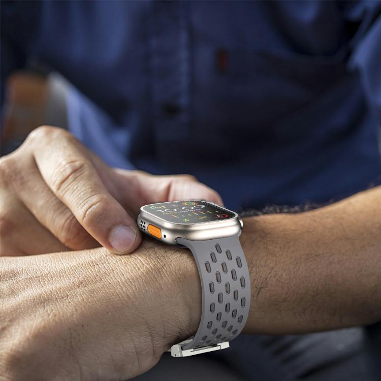 For Apple Watch 46mm / 49mm / 45mm / 44mm Kalebol Mesh Silver Umbrella Buckle Silicone Strap(Space Grey)