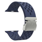 For Apple Watch 46mm / 49mm / 45mm / 44mm Kalebol Mesh Silver Umbrella Buckle Silicone Strap(Midnight Blue)