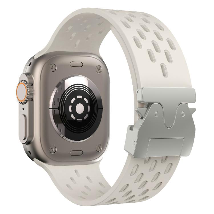 For Apple Watch 46mm / 49mm / 45mm / 44mm Kalebol Mesh Silver Umbrella Buckle Silicone Strap(Starlight)