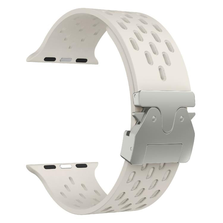 For Apple Watch 46mm / 49mm / 45mm / 44mm Kalebol Mesh Silver Umbrella Buckle Silicone Strap(Starlight)